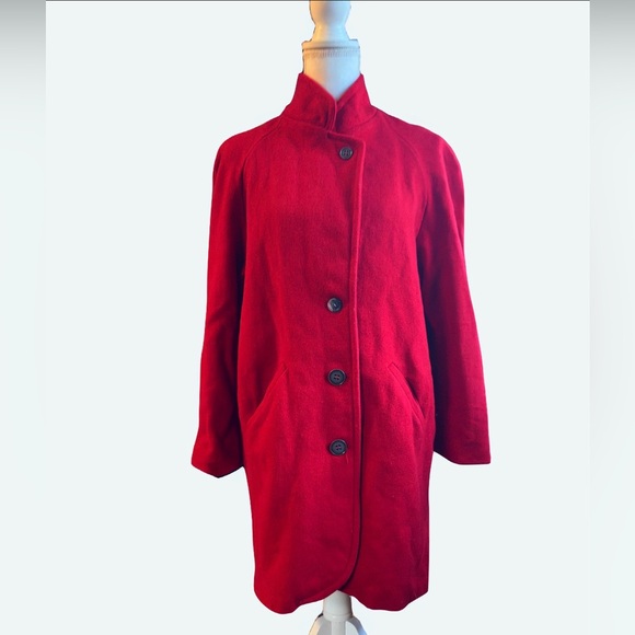 Vintage Red Wool Coat Mid Length Button Front Women’s Medium - Picture 2 of 4